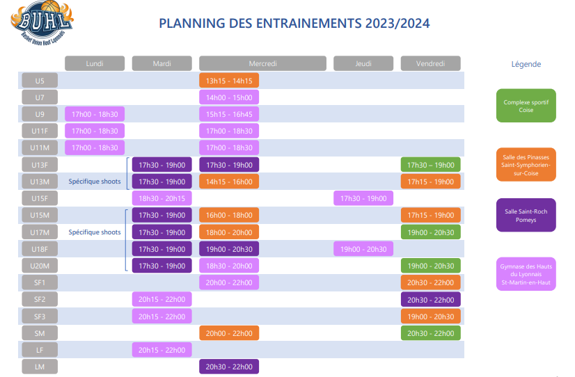 planning entrainements planning entrainements